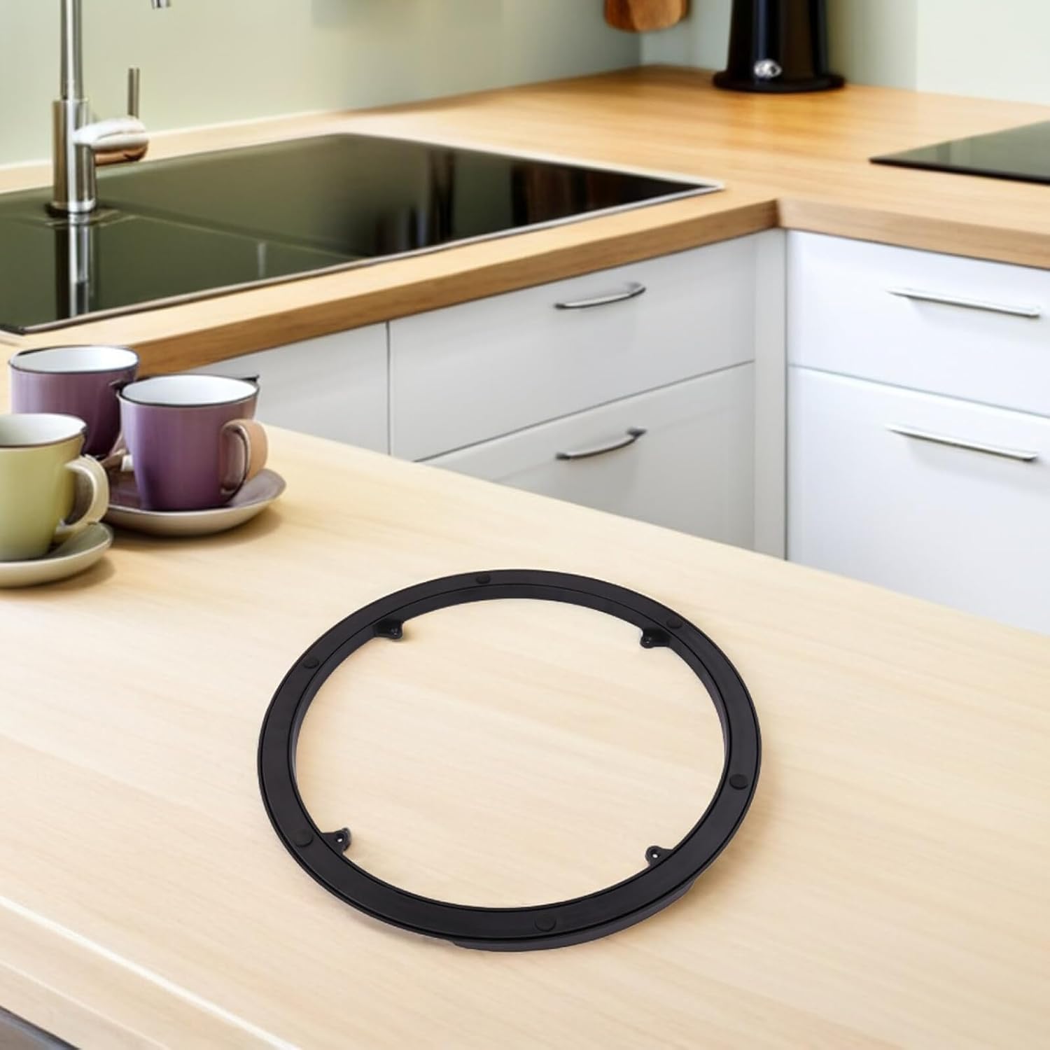 FRCOLOR Rotating Serving Tray Base 40cm Quiet Polymer Lazy Susan Turntable Swivel Ring for Kitchen Cabinet Organization and Dining Table Use
