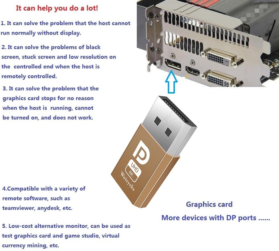 DisplayPort Dummy Plug 4K,Headless Ghost Display Emulator EDID Emulator Plug Support 1080@60Hz-3840x2160@17hz 8-Pack