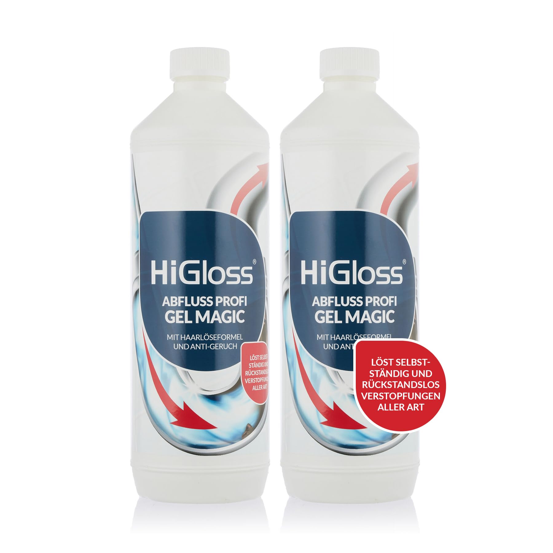 HiGloss Abflussreiniger Profi Gel 2x1 l – Hochkonzentriertes Reinigungsgel zur effektiven Rohrreinigung – Löst hartnäckige Verstopfungen durch Haare, Fett & Seifenreste zuverlässig