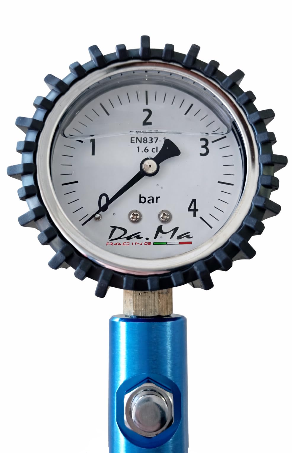 Manometro Professionale Pressione Gomme Ø63 mm a Bagno d’Olio Siliconico, Made in Italy, per Moto Auto Officina Gommista e Track Day, Cassa Inox con Protezione Antiurto