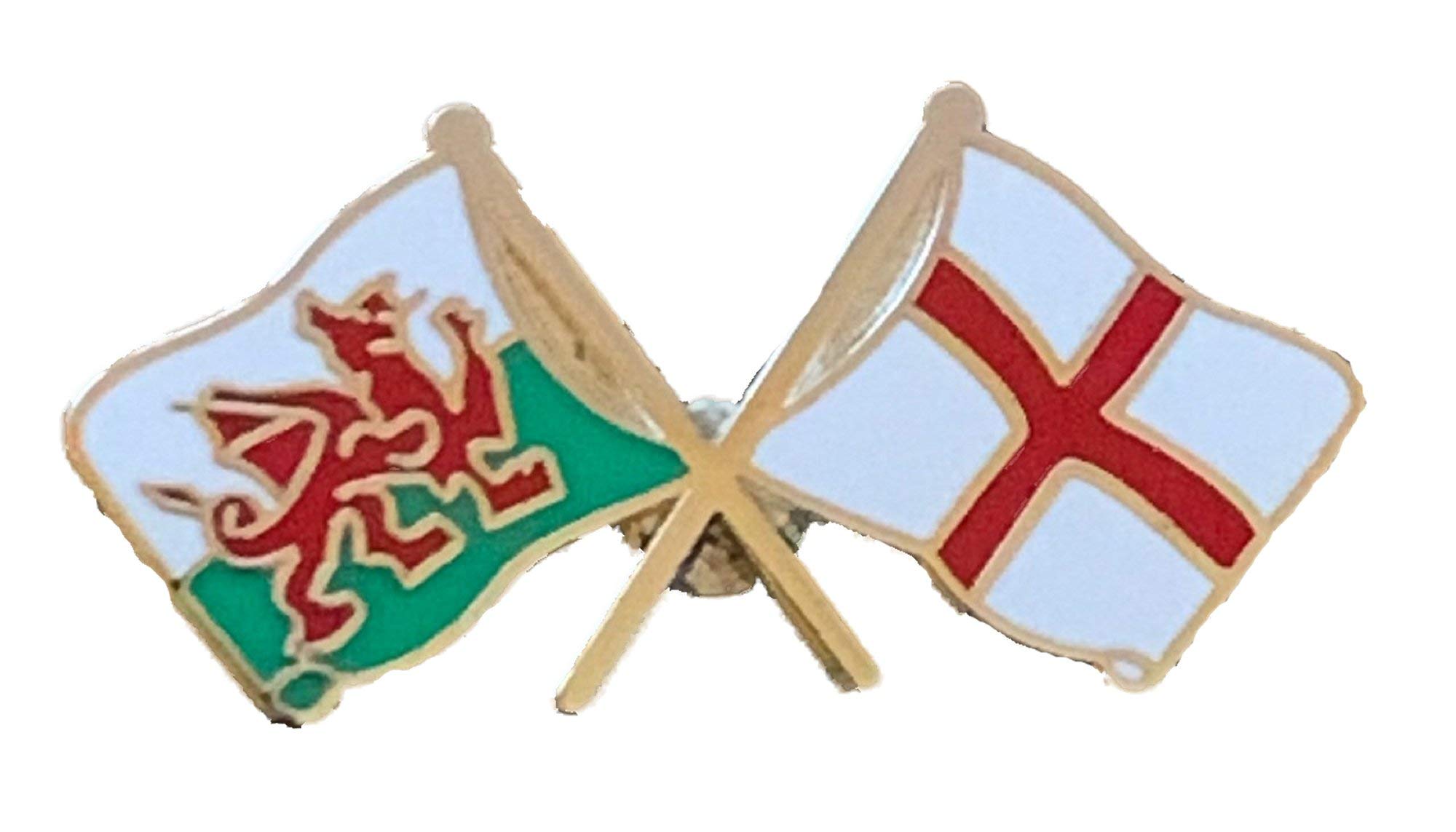 Wales & England Flags Friendship Courtesy Enamel Lapel Pin Badge T276