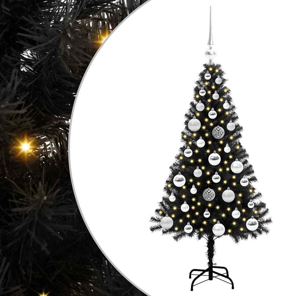 Czarna choinka 120 cm z PCW z 150 diodami LED, ciepła biel, wytrzymały stojak, 8 trybów, świąteczna dekoracja do wnętrz i na zewnątrz.