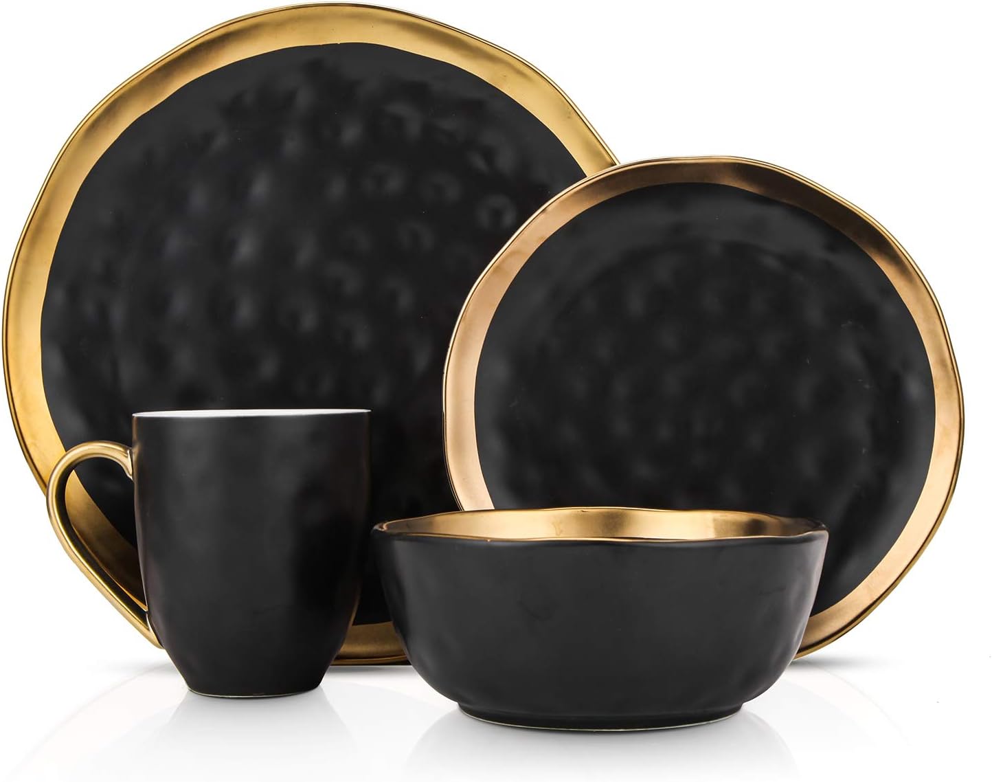 Stone Lain Florian Modern Porcelain Dish Set, 32-Piece Dishes for 8, Gold and Black