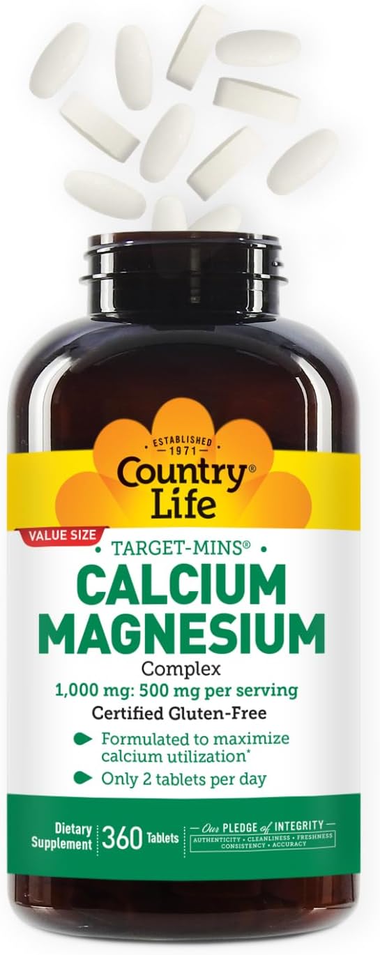 Country Life Target-Mins Calcium Magnesium Supplement for Bone Health, 1000mg Calcium, 500mg Magnesium, Gluten Free, 2:1 Ratio for Optimal Utilization - Image 8