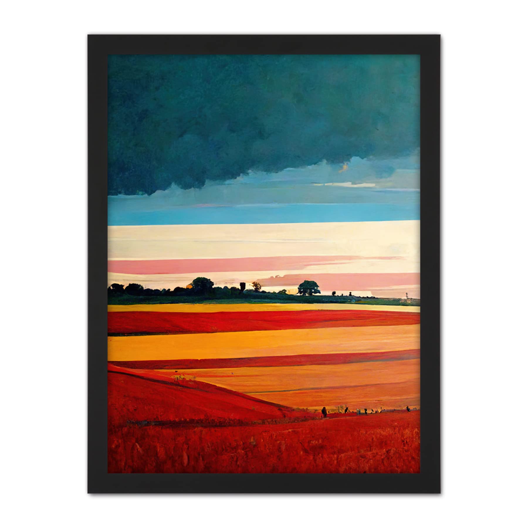 Doppelganger33 LTD Colourful Modern Countryside Landscape Multicoloured Artwork Framed Wall Art Print 18X24 Inch