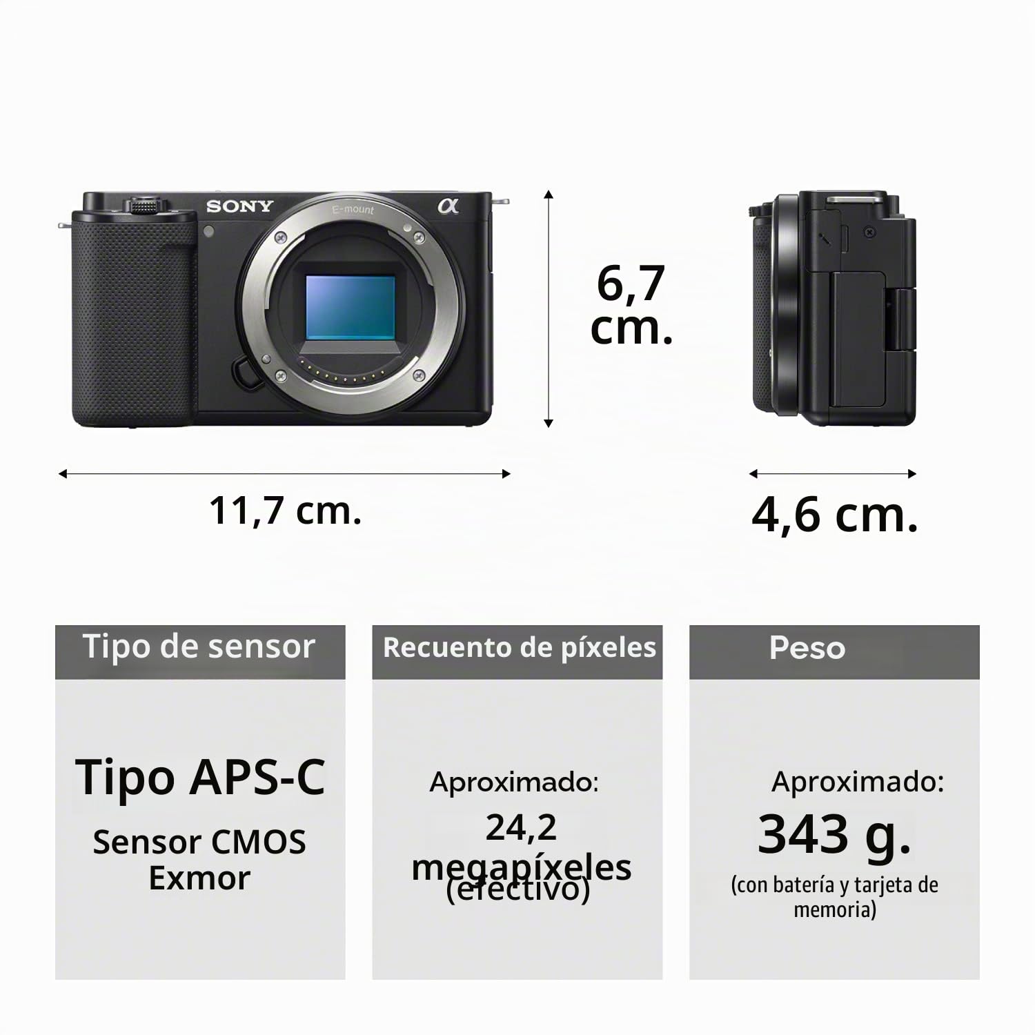 Sony Alpha ZV-E10 - APS-C - Cámara Vlog sin Espejo con Lentes Intercambiables, Color Negro
