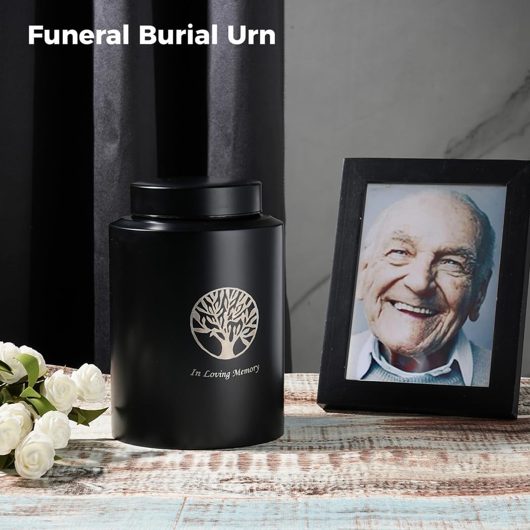 Product Title : 5.1 X 7.5 Inch Cremation Urn, Stainless Steel Funeral Urn for Human and Pet Ashes with Threaded Lid, Black,