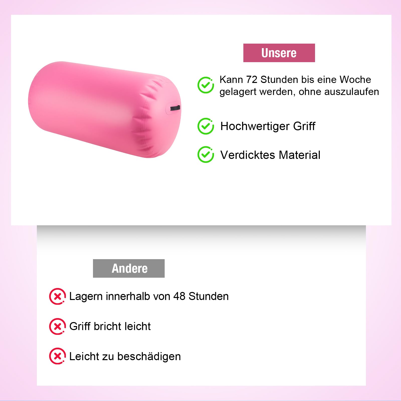 Airtrack Tumbling Rolle Aufblasbar – Air Roller Turnmatte aus PVC mit Pumpe, Gymnastik Matte für Turnen, Yoga, Fitness, Hohe Elastizität, Robust & Tragbar für Indoor & Outdoor