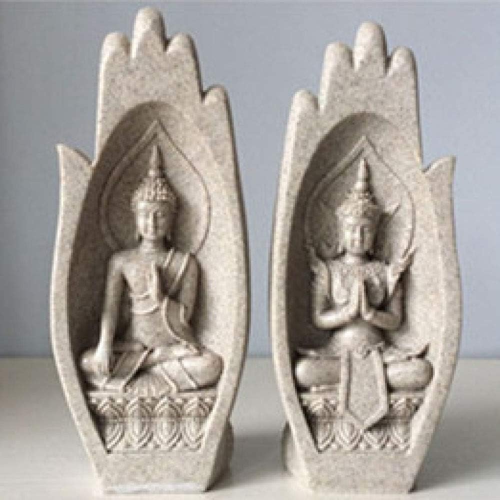 Ayanx 2Pcs Sandstone Buddha Figure Sandstone Buddha Statue Garden Statues Sculptures Buddhism Statues For Decoration,02