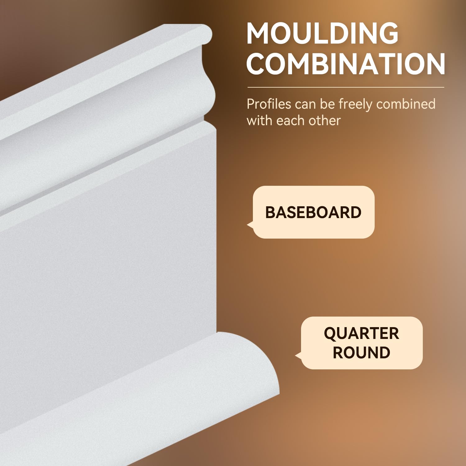 16-Pack 0.75" x 0.75" Quarter Round PVC Molding White Waterproof Trim, Durable Floor Edge Cover for Baseboard Corners, Kitchen Bathroom Renovation DIY Home Decor