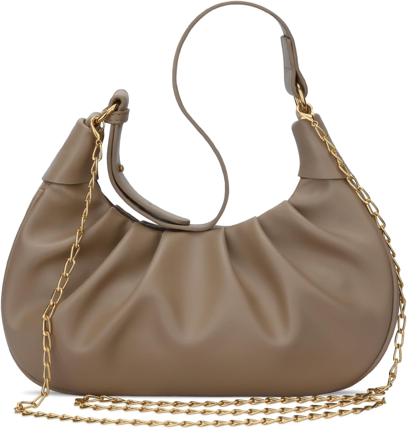 KKXIU Shoulder Bag Crescent Handbag Ruched Purse Underarm Bag Mini Hobo for Women,Detachable Gold Chain Crossbody Bag - Image 7
