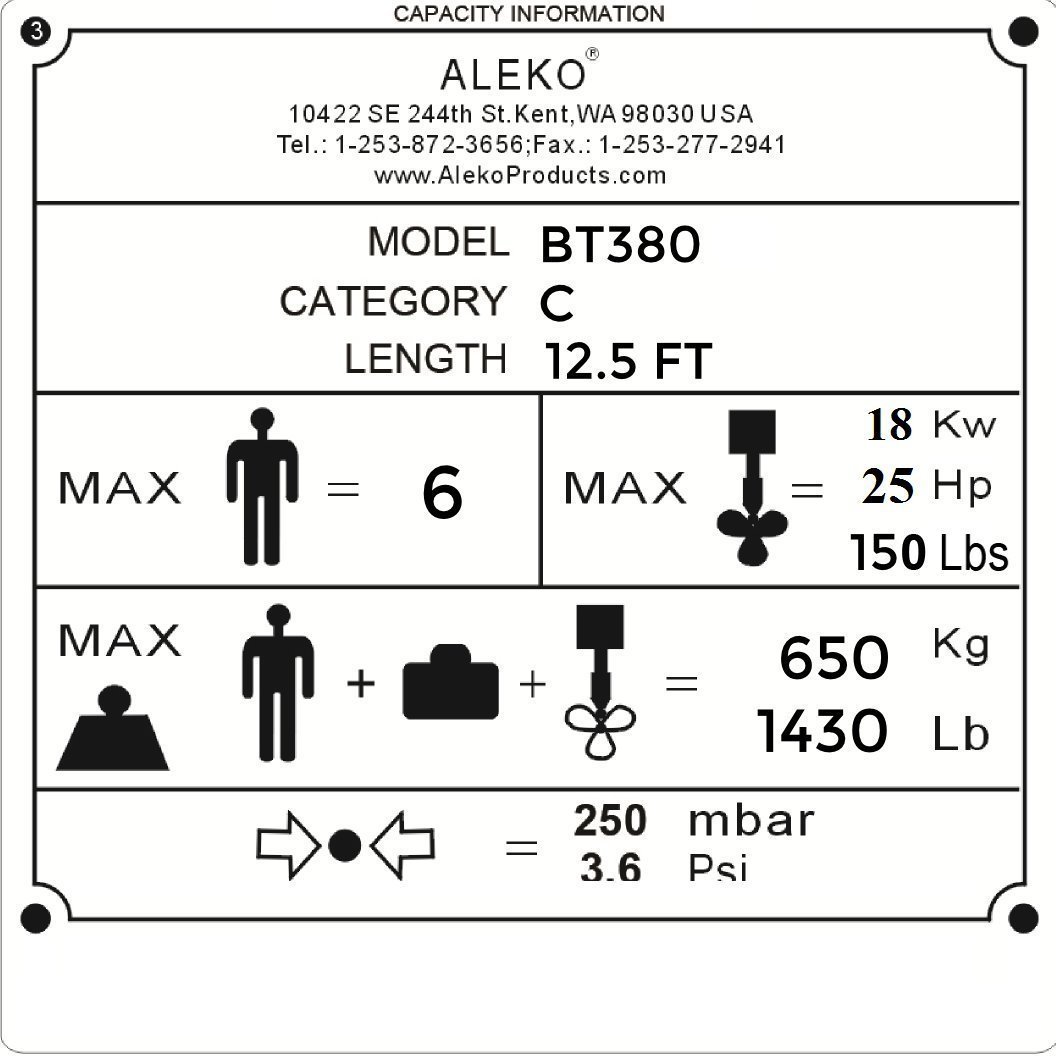 ALEKO BT380R 12.5 Foot Inflatable Boat with Aluminum Floor Heavy Duty Design 6 Person Raft Sport Motor Fishing Boat 3 Keel Air Chambers Red