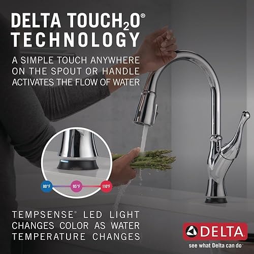 Miniatura 2 de Delta Faucet Ophelia Touch - Grifo de cocina cromado, cromado con rociador extraíble, grifo de fregadero de cocina, grifo táctil para fregadero de
