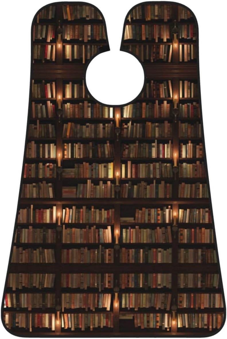 Library Bookshelf Book Print Beard Bib Apron, Shaving Apron For Dad, Men'S Hair Catcher For Shaving Best Gifts For Dad