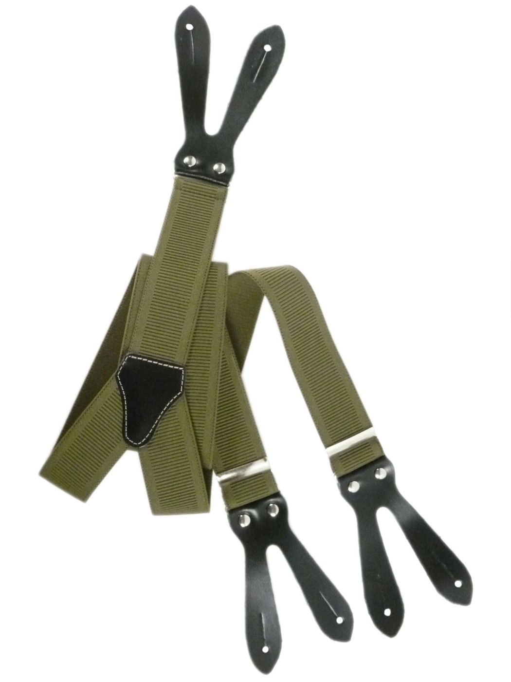 Olata Button-Down Formal Y-Shape Unisex Braces/Suspenders - 3.5cm. Olive Green