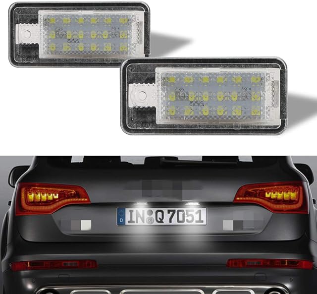 Rui Xin Trade License Plate Light Lamp 18 SMD 2Pcs Full LED Error Free Assembly Replacement for A UDI A3 S3 A4 S4 A5 S5 A6 S6 A8 S8 Q7 Cool White