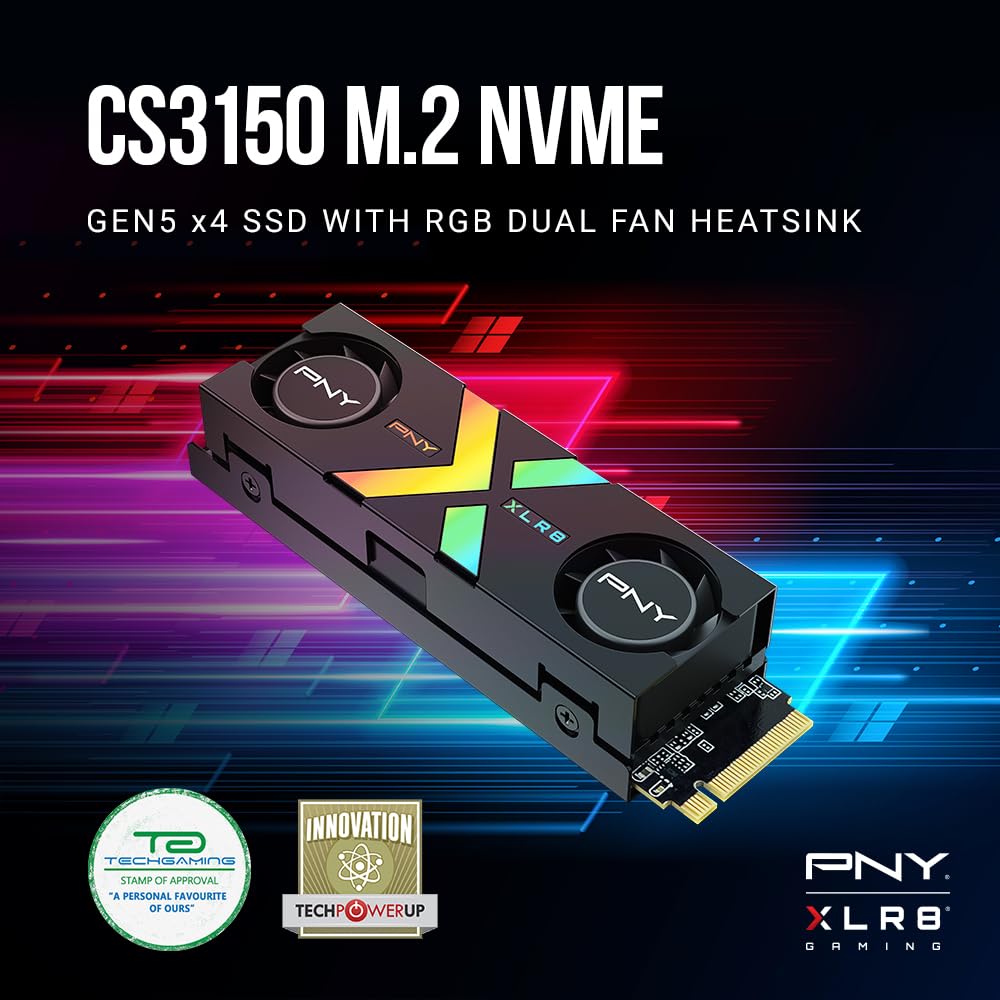 PNY CS3150 XLR8 Gaming Epic-X RGB 2TB PCIe Gen5 x4 NVMe M.2 SSD with RGB Heatsink - Microsoft DirectStorage Compatible – up to 12,000 MB/s Read – M280CS3150XHS-2TB-RB - Detailed View