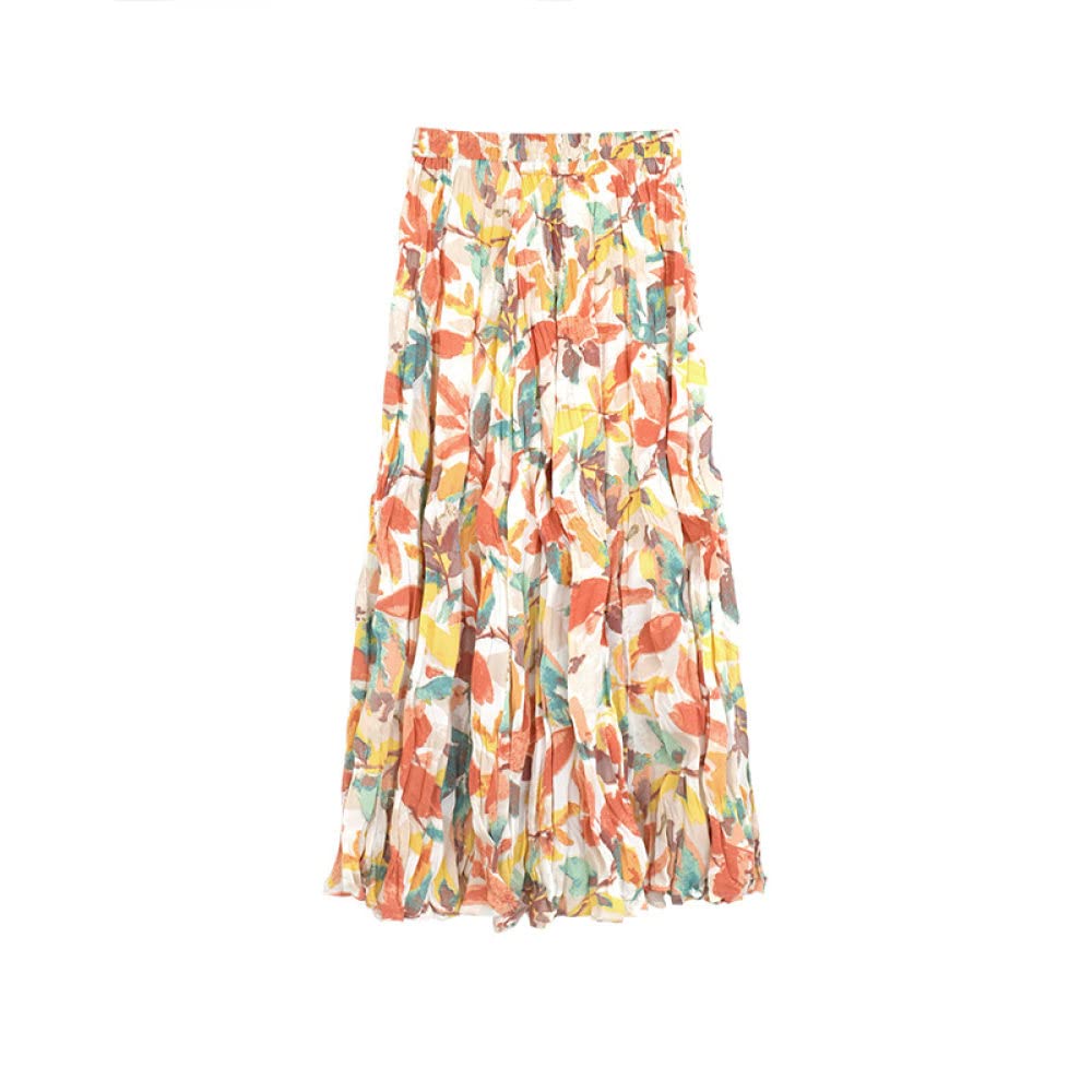 Röcke Damen,Damen Maxirock Bunter Druck Elastizität Hohe Taille Blumen Faltenrock A-Linie Swing Geraffte Fließende Elegante Lange Röcke Für Mädchen Damen,L