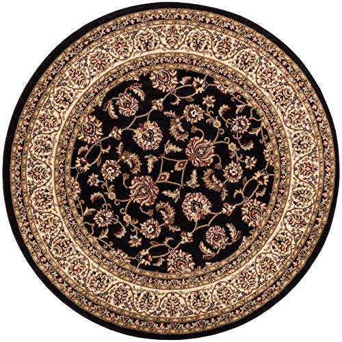 Well Woven Barclay Collection Sarouk Black 5 ft Round Rug - for Living Room, Bedroom, and Dining Room