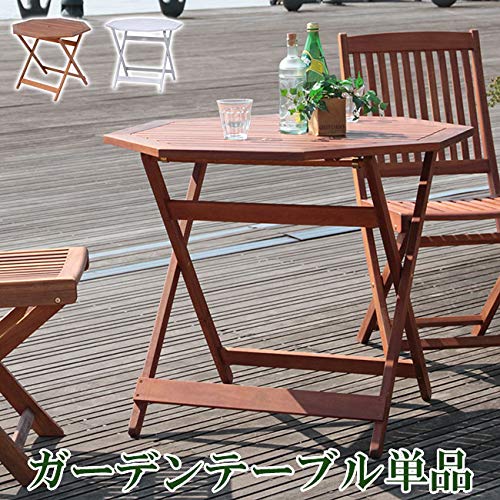 ガーデンテーブル 八角テーブル 木製 パラソル穴付き 90cm 単品 - ブラウン 2枚目