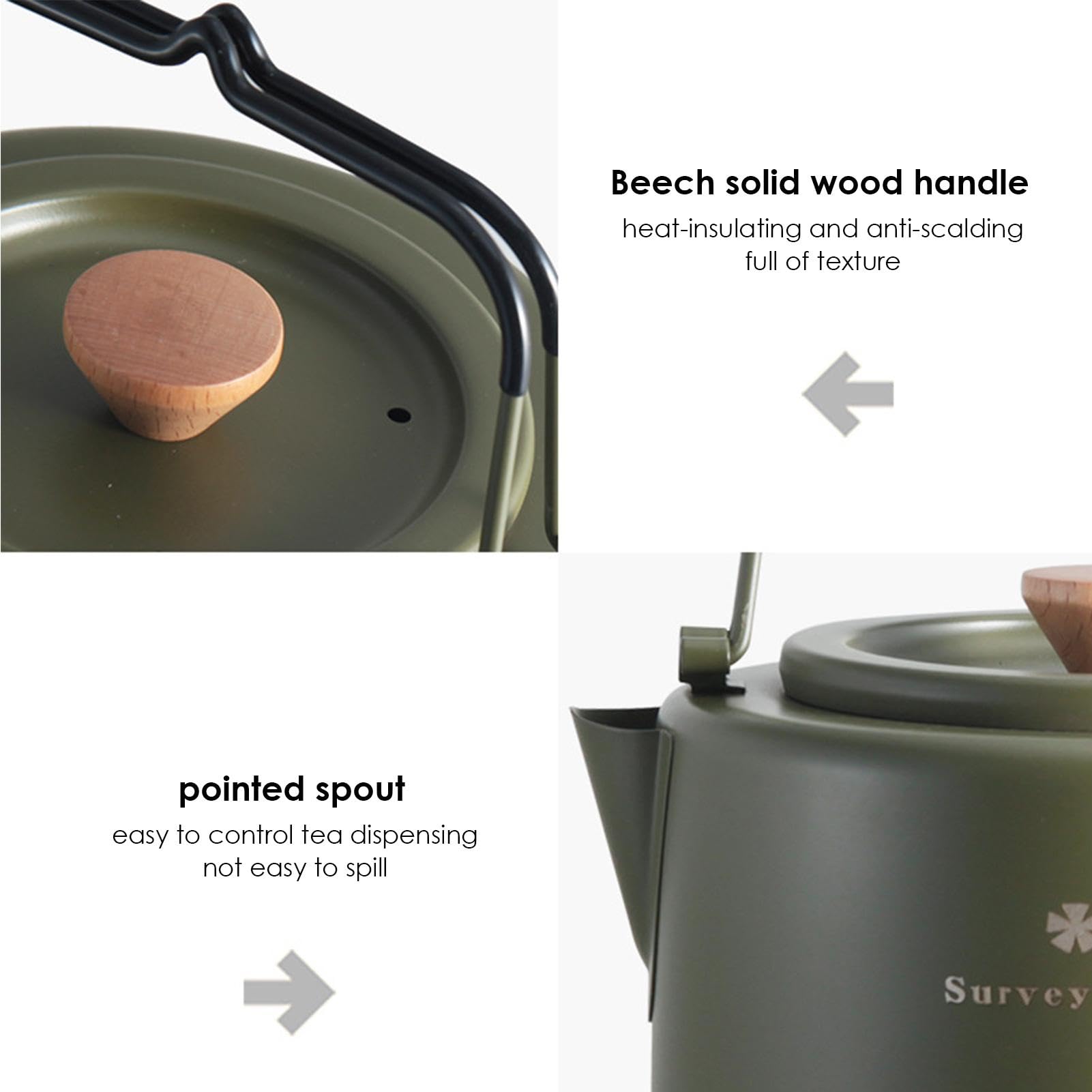 Bouilloire portable en acier inoxydable pour camping, pique-nique | randonnée, 1 l