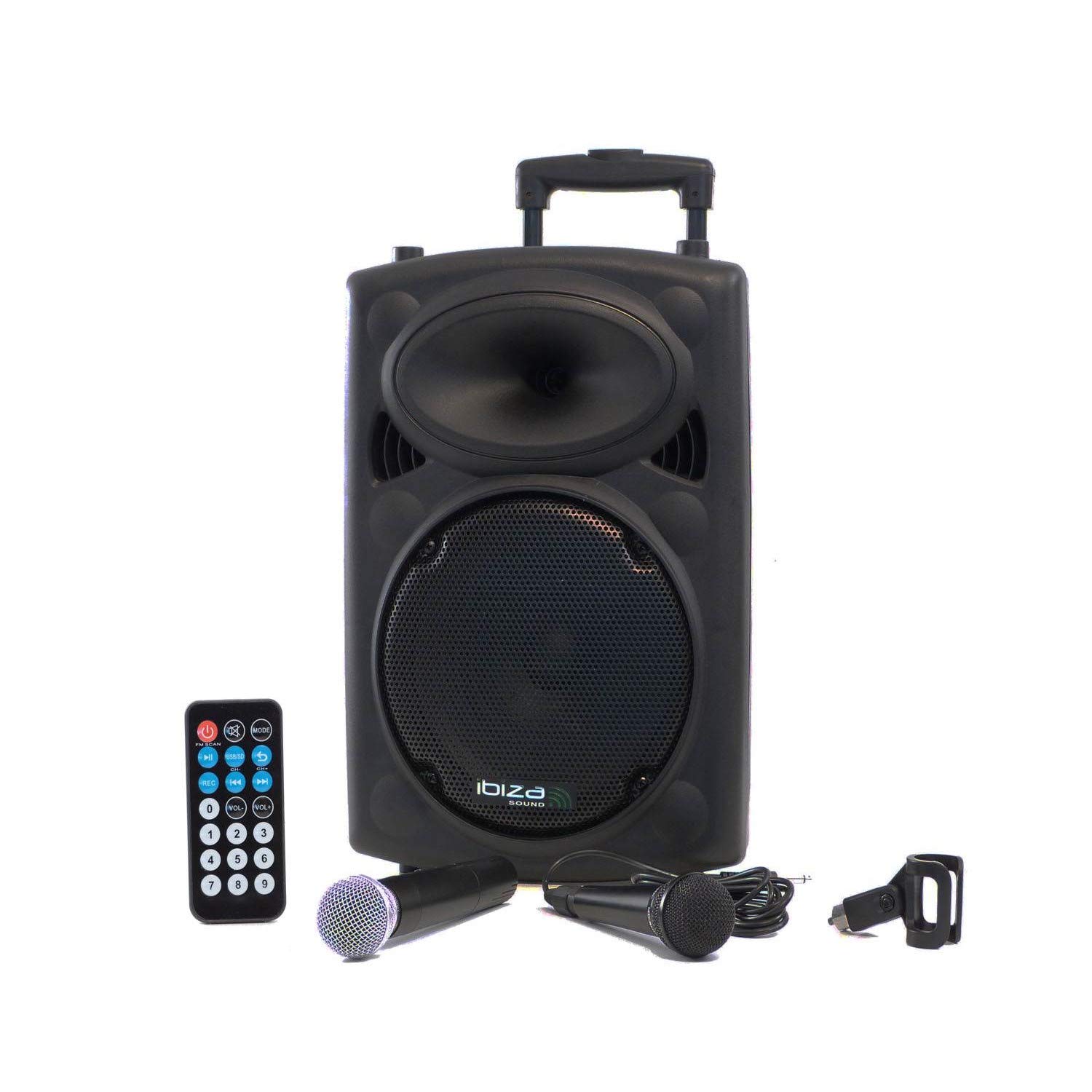 Enceinte Active DJ 500W USB/MP3 Ibiza PORT10VHF-BT + 2 Mini Derby Kolor RVB Sono DJ PA Fete Soiree