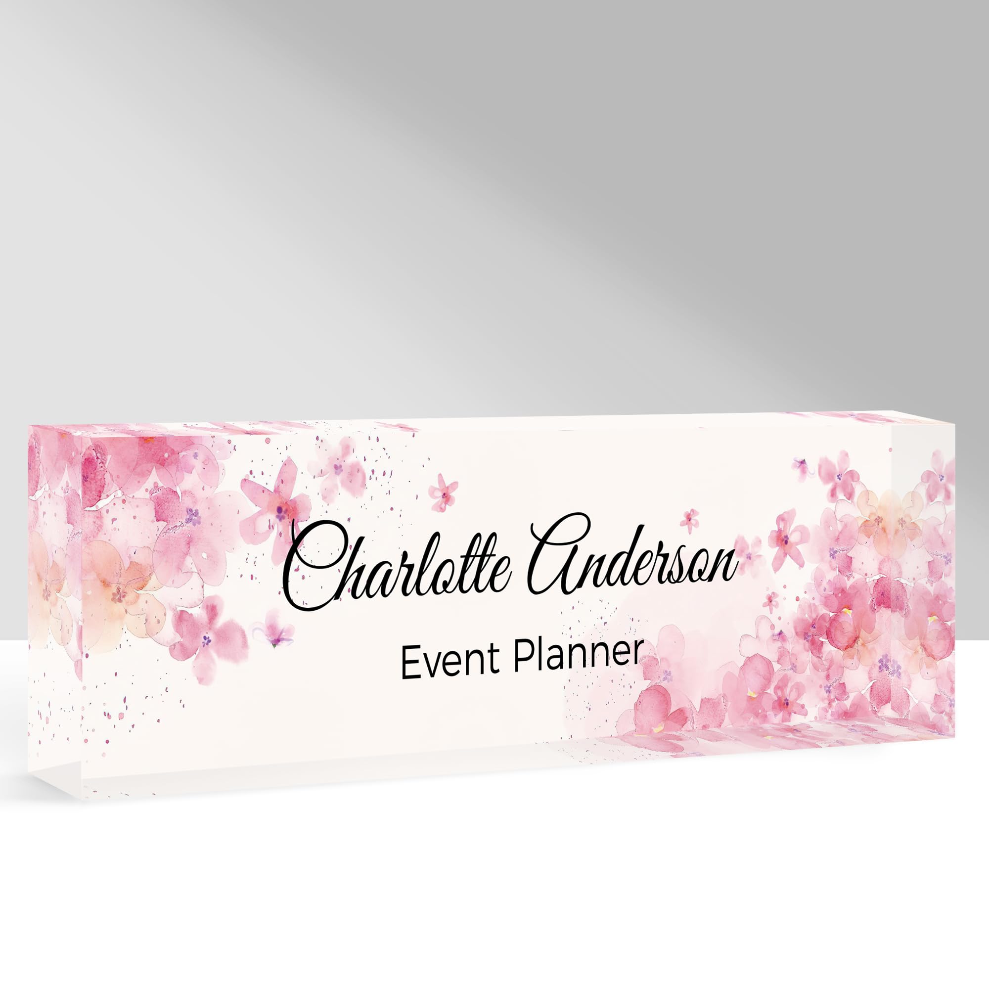 GifXify Custom Name Plate for Desk, Personalized Acrylic Office Name Sign with Name & Title, Elegant Desk Decor for Women Men, Employee Appreciation Gift (Sakura-1) — image 1