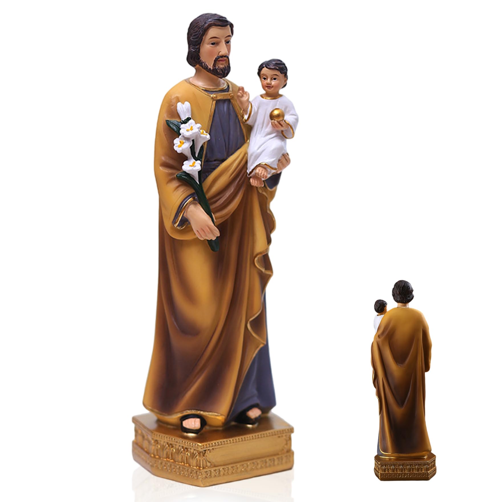 Takingup Brown Catholic Statues, St Joseph Statue, 8 Inch Religious With Child, Long Lasting Fathers Day For Indoor, Home Decor