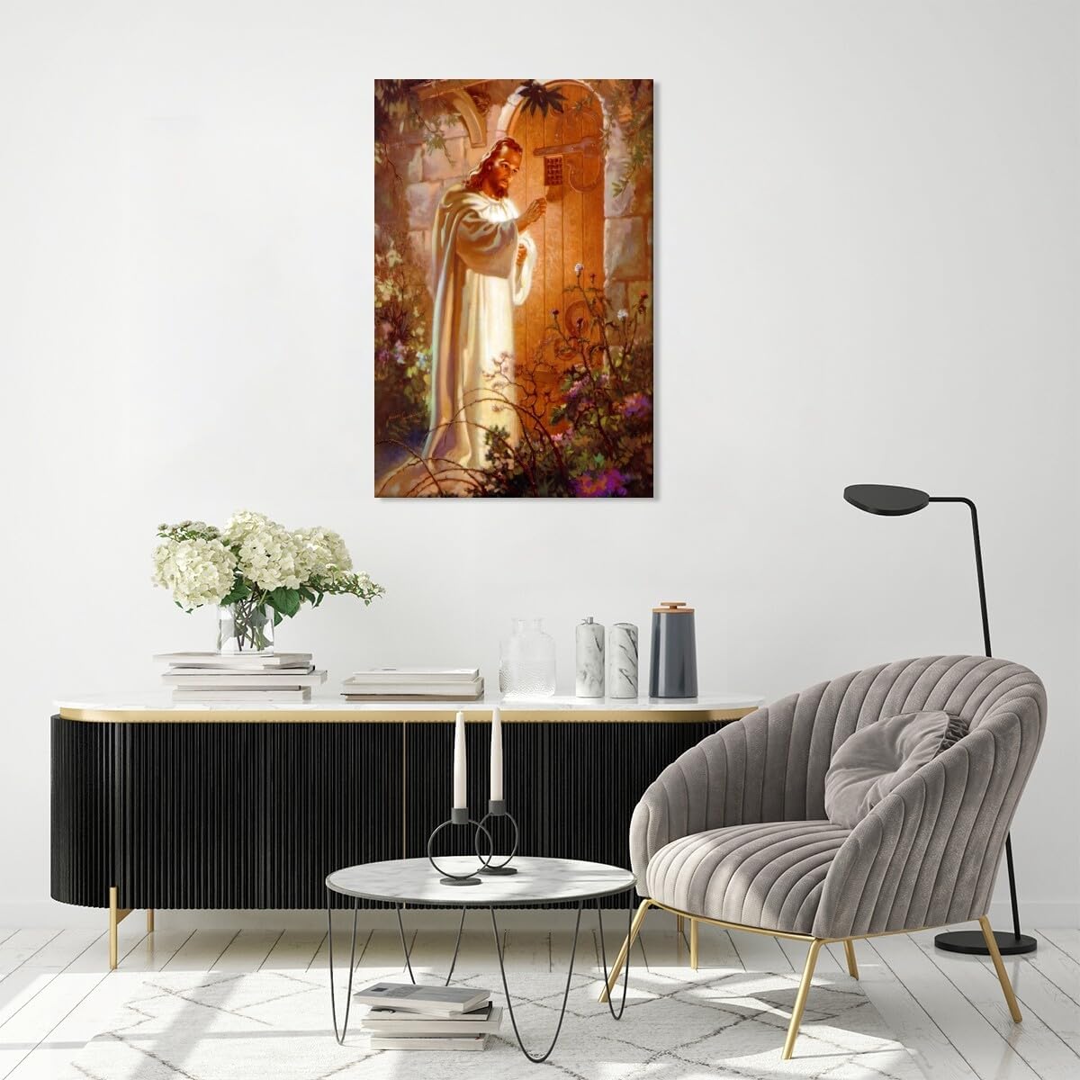 Jesus Knocking At The Door Poster Retro Printing Decor Painting Wall Art Aesthetic Living Room Kitchen Home Decoration Background Framed12x16inch