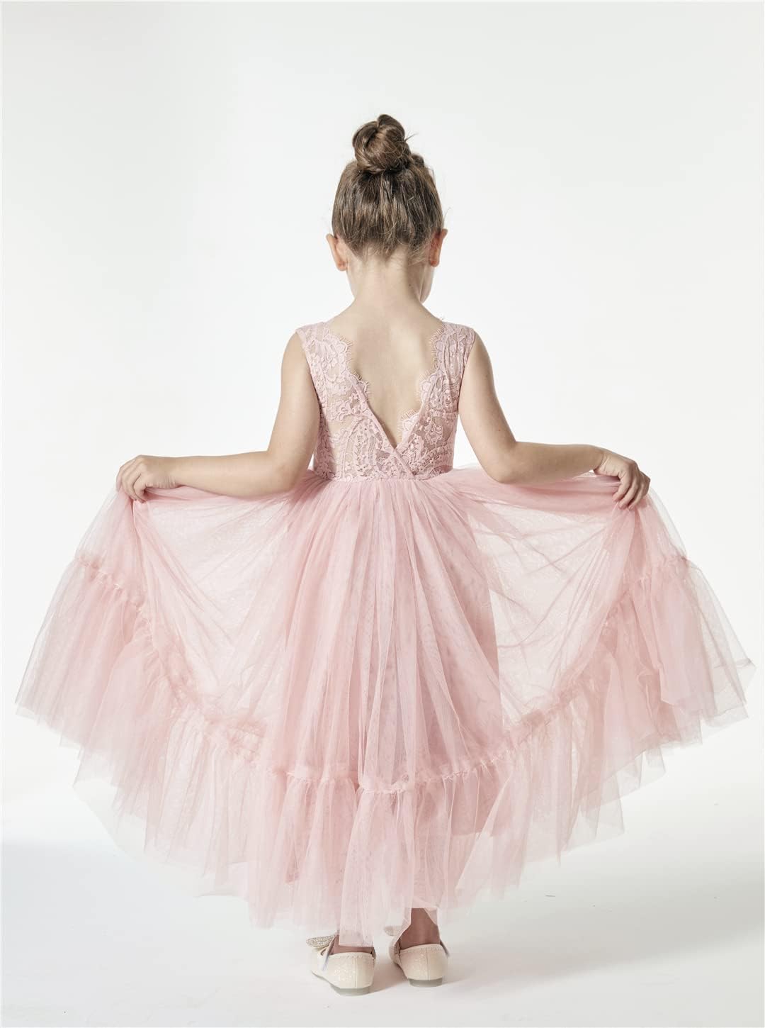 2Bunnies Girl Paisley Lace Back A-Line Straight Tutu Tulle Party Flower Girl Dress - Image 3