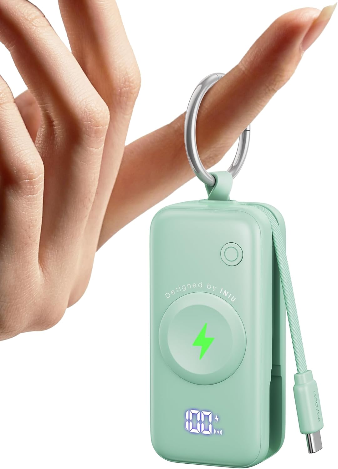 INIU 3-in-1 Portable Charger, 5000mAh Power Bank with Watch Charger & Built-in Cable, Compact 20W Fast Charging Battery Pack, Key Chain & Travel Essential for iPhone 16 15, Apple Watch,etc