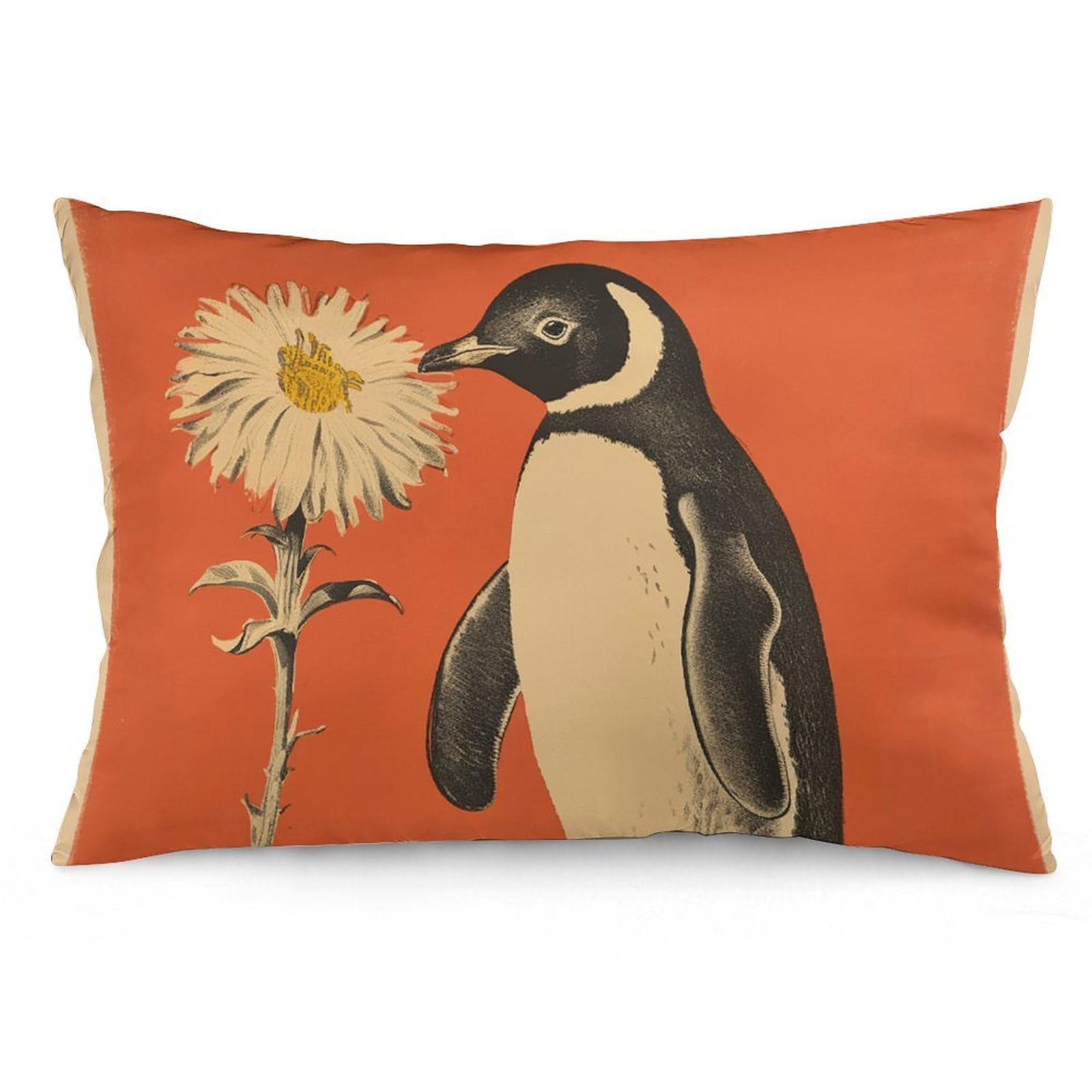 2 Pack Pillow Cases for Hair and Skin, Soft Breathable Pillow Case Covers with Hidden Zipper, A Flower and Penguin Pillowcase 20"x30" Pillow Covers for Sleeping Gift