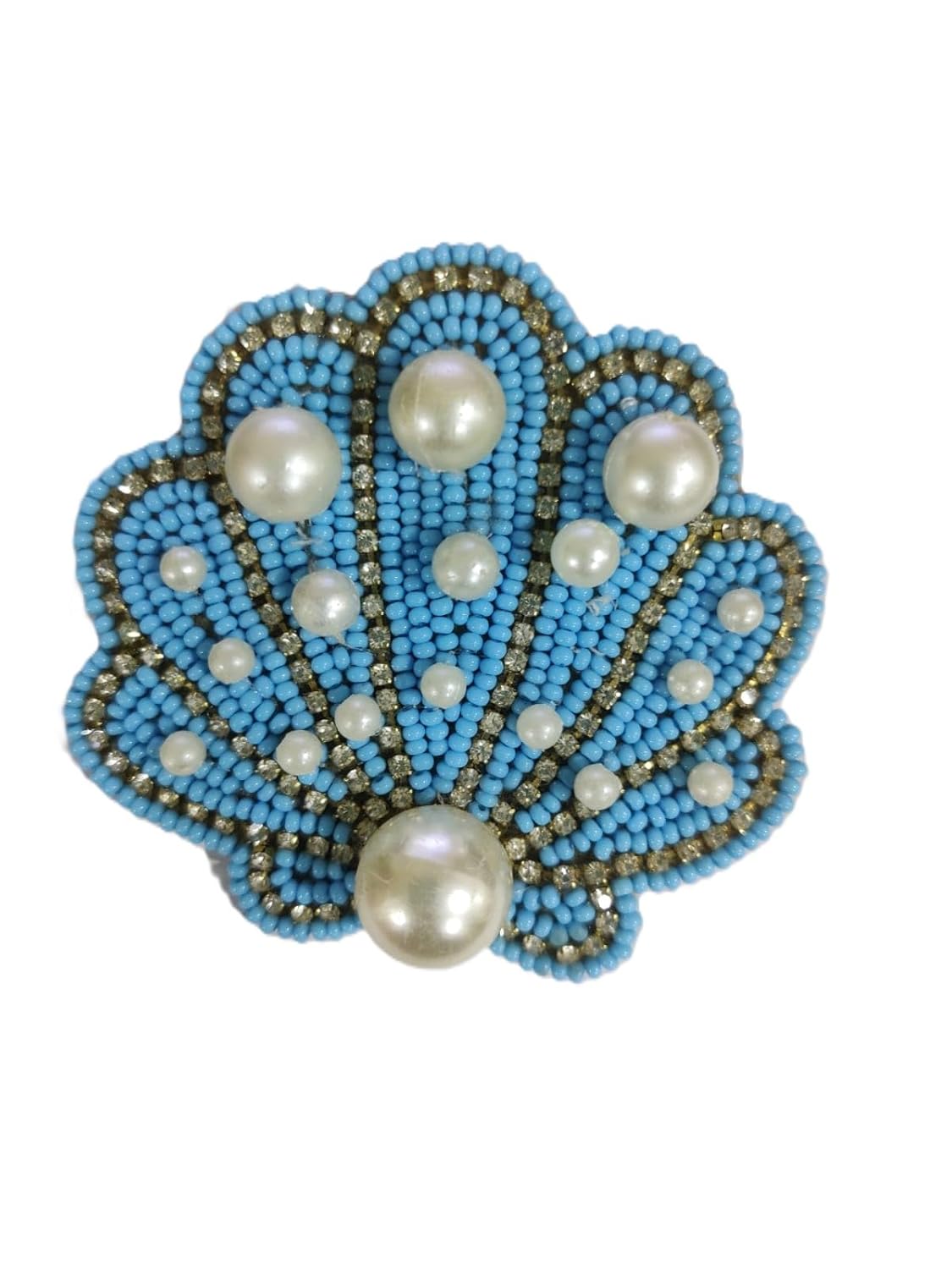 Abeo – I Bring Joy Traditional Mughal Hand Embroidered Glass Beaded Brooch with Pearls, Turquoise and Gold Design, 5-6 cm, Unisex Accessory Abeo – I Bring Joy Traditional Mughal Hand Embroidered Glass Beaded Brooch with Pearls, Turquoise and Gold Design, 5-6 cm, Unisex Accessory