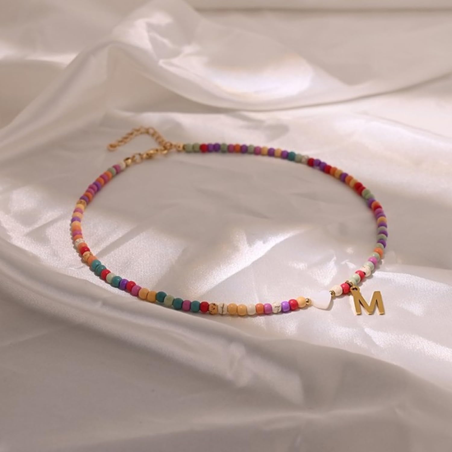 Initial Necklace for Women Handmade Dainty Bohemian Colorful Beaded Initial Choker Necklace Stainless Steel Love Heart Letter Pendant Necklace Y2K Aesthetic Jewelry - Image 5