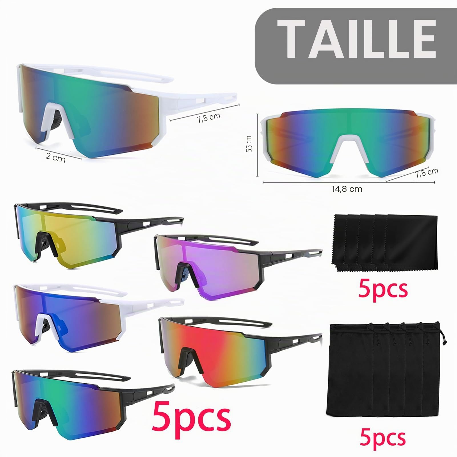 Lunettes de soleil polarisées UV400 cyclisme sport coupe-vent lot 5