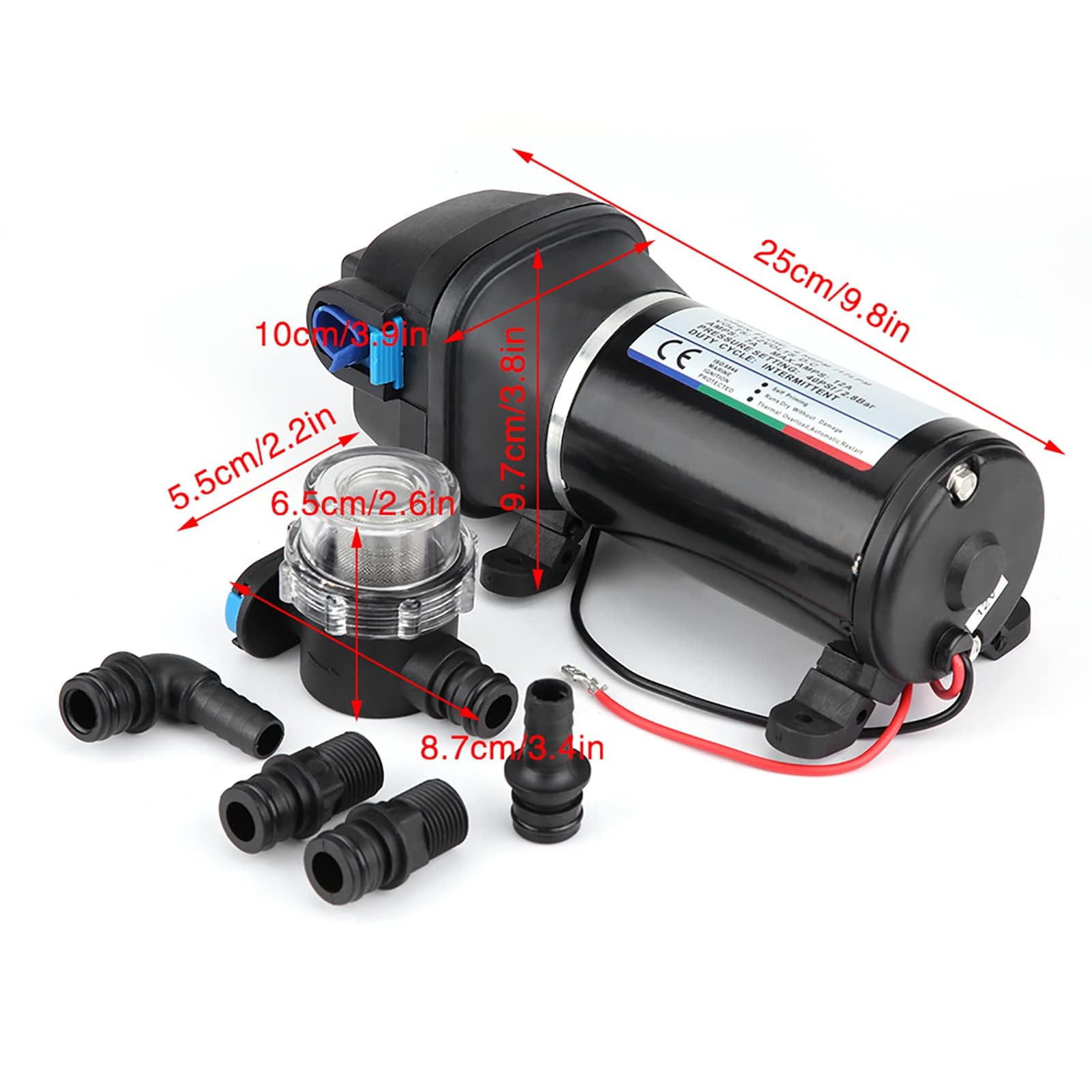 Selbstansaugende Membranpumpe automatischer Druckschalter 12V 4.5GPM 17 L/Min 40PSI mit Selbstansaugfunktion