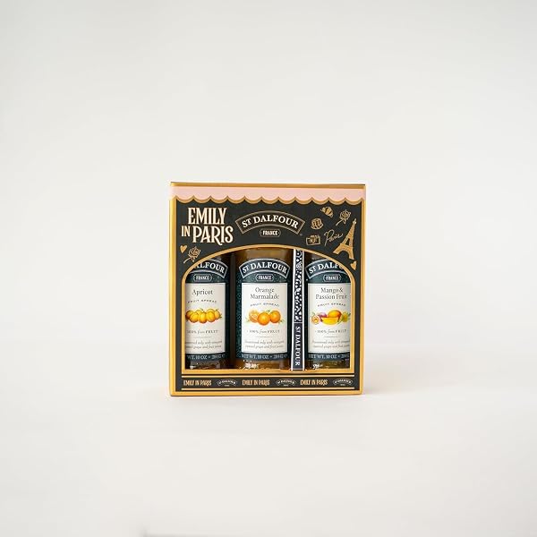 St. Dalfour Coffret Confiture – Édition Emily in Paris – 100% fruits, sans sucre ajouté, sans gluten – 3x284g (Abricot/Orange/Mangue-Passion) - 3