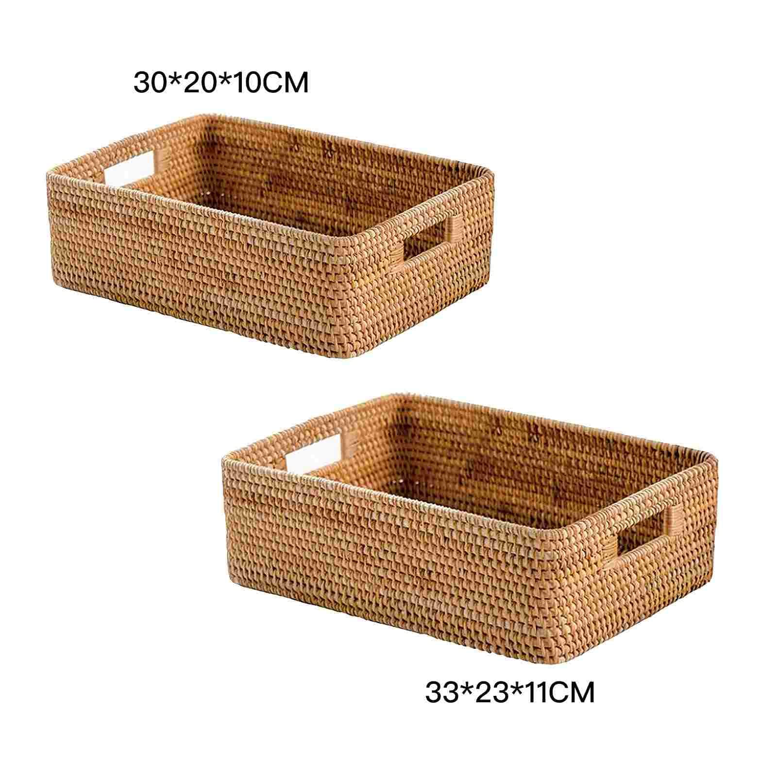 Ręcznie tkany rattanowy kosz do przechowywania z uchwytem prostokątny wiklinowy kosz na owoce warzywa chleb taca do serwowania żywności nizer 30 x 20 x 10 cm