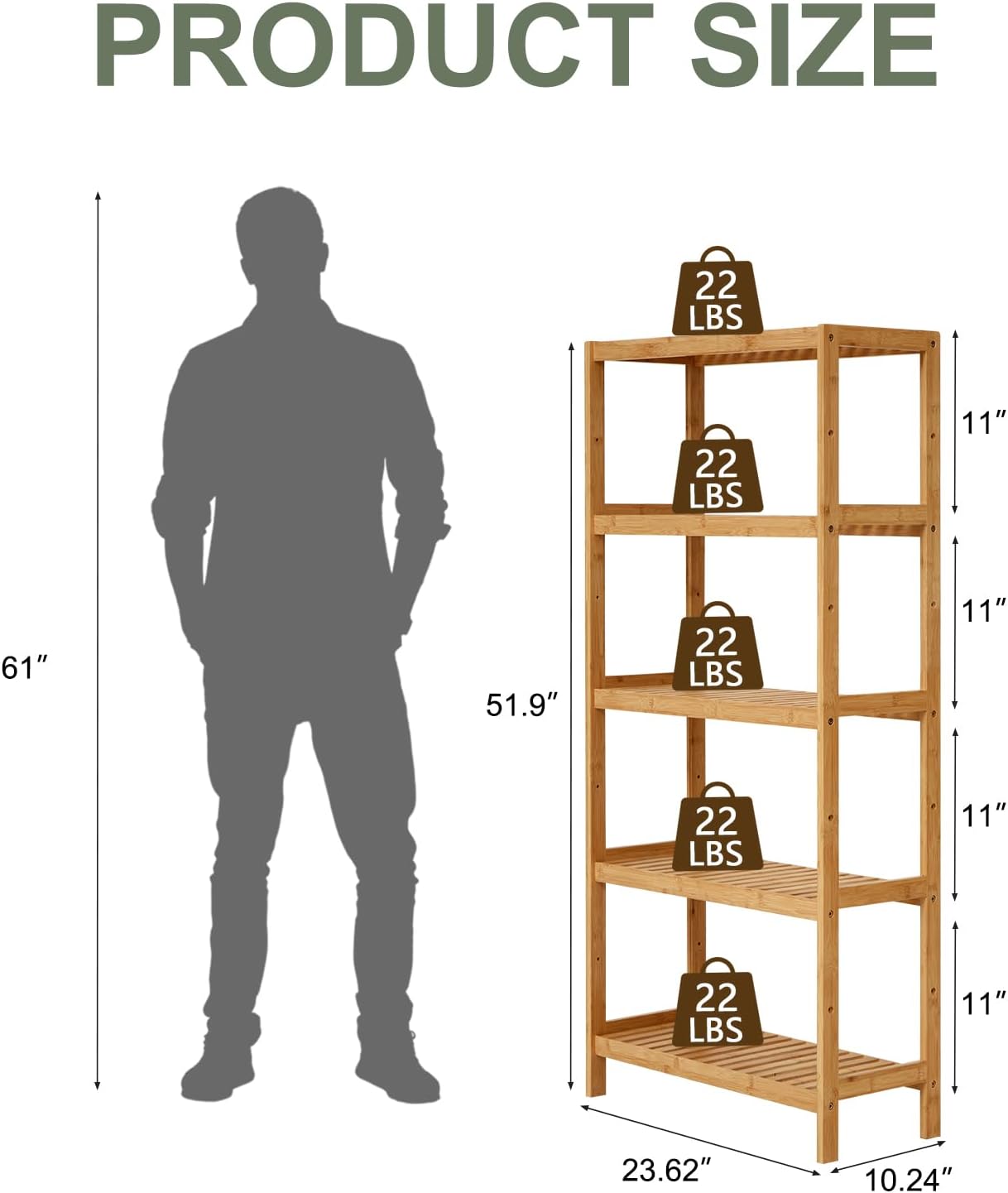 5 Tier Bamboo Shelf - Bamboo Utility Flower Plant Stand Rack Storage Sehlf, Multifunctional Adjustable Bookshelf for Bathroom, Kitchen, Office, Living Room, Corner Balcony and Bedroom