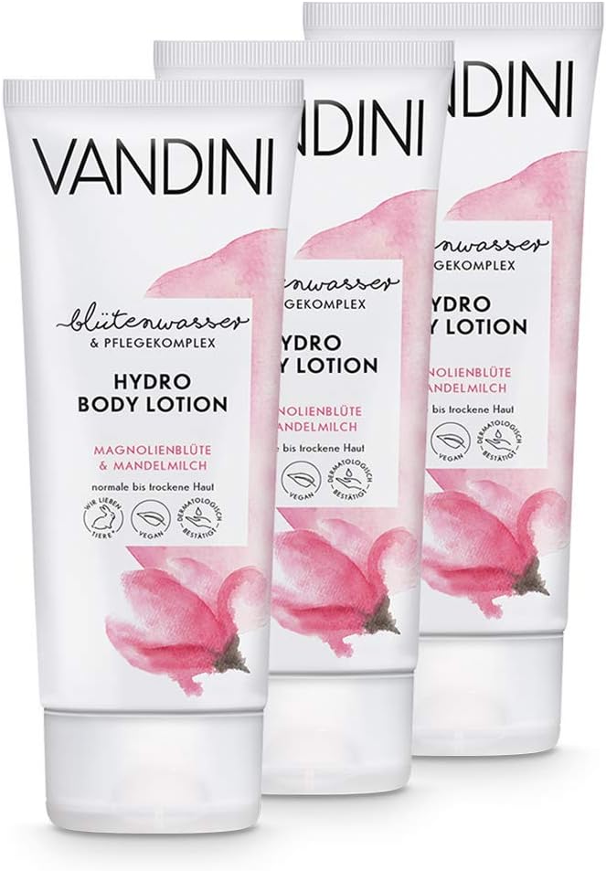 VANDINI Girls’s Hydro Physique Lotion with Magnolia Blossom and Almond Milk – Physique Lotion for Regular to Dry Pores and skin – Vegan Physique Lotion for Girls with out Silicone, Parabens and Mineral Oil (3 x 200 ml)