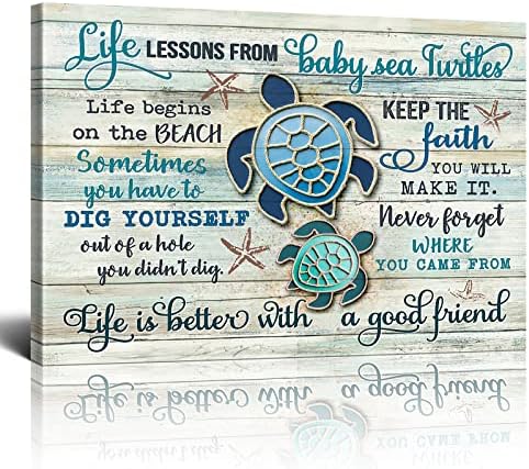 Drawpro Ocean Turtle Canvas Wall Art Decor Life Lessons Sea Turtle Canvas Prints Bthroom Artwork For Wall Framed Teal Inspirational Quotes Wall Decor Bedroom Living Room Home Art Funny Gift 12x16 Inch