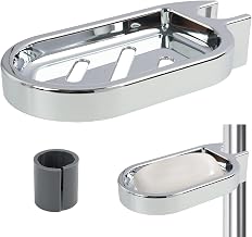 Adjustable Plastic Shower Bar Soap Dish No Drilling Clipping Shower Soap Holder Chrome Shower Soap Holder Bathroom Soap Shelf Suitable for 23-24 mm Tubes