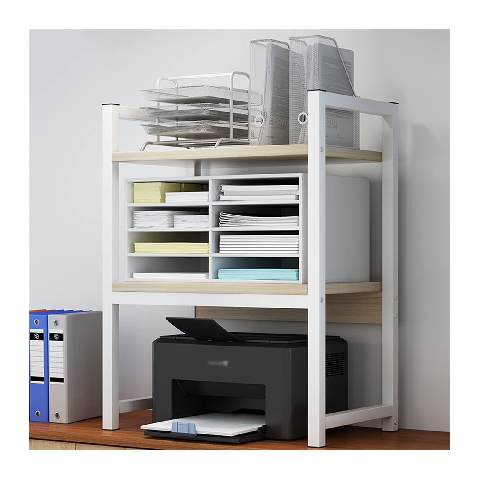 Lshtshf-ou 2-Tier Desktop Storage Rack With Metal Frame And MDF Shelves For