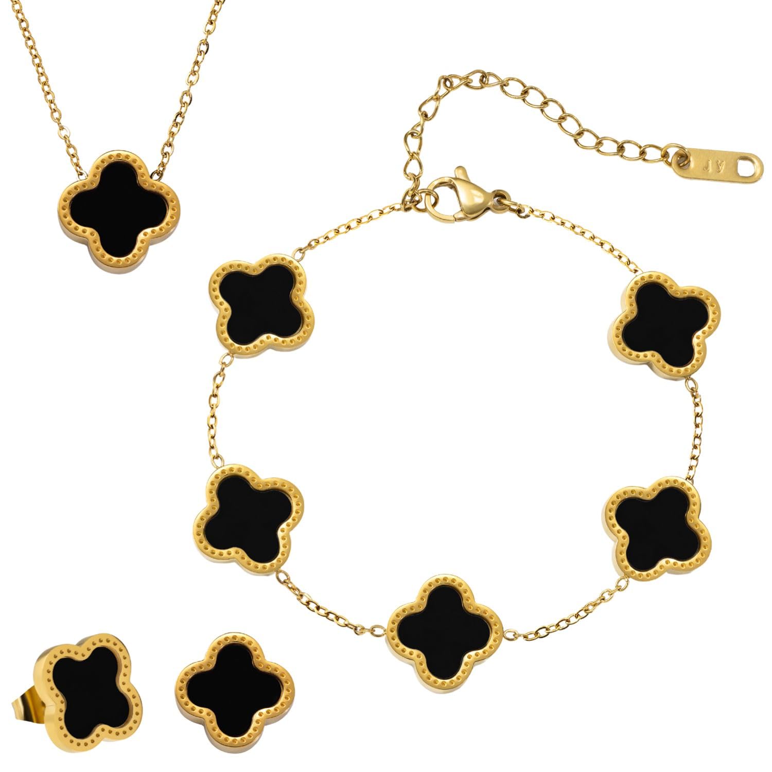 3 PC Set I 18K Gold Plated Four Leaf Clover Necklace I Clover Bracelet I Clover Earrings I Dainty Clover Necklaces For Women I Valentines Gift I Anniversary I Wedding I Occasion