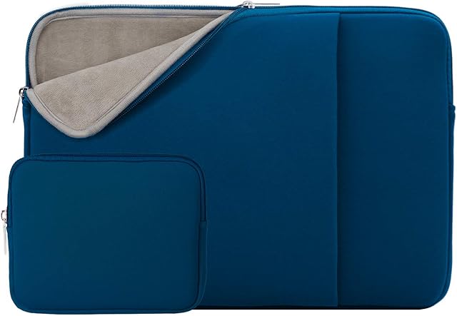 RAINYEAR Laptop Sleeve Case Compatible with 13.3 Inch Notebook Computer Chromebook 2021 2022 14" MacBook Pro M1 A2442 Cover Soft Bag with Front Pocket & Accessories Pouch(Navy Blue,Upgraded Version)