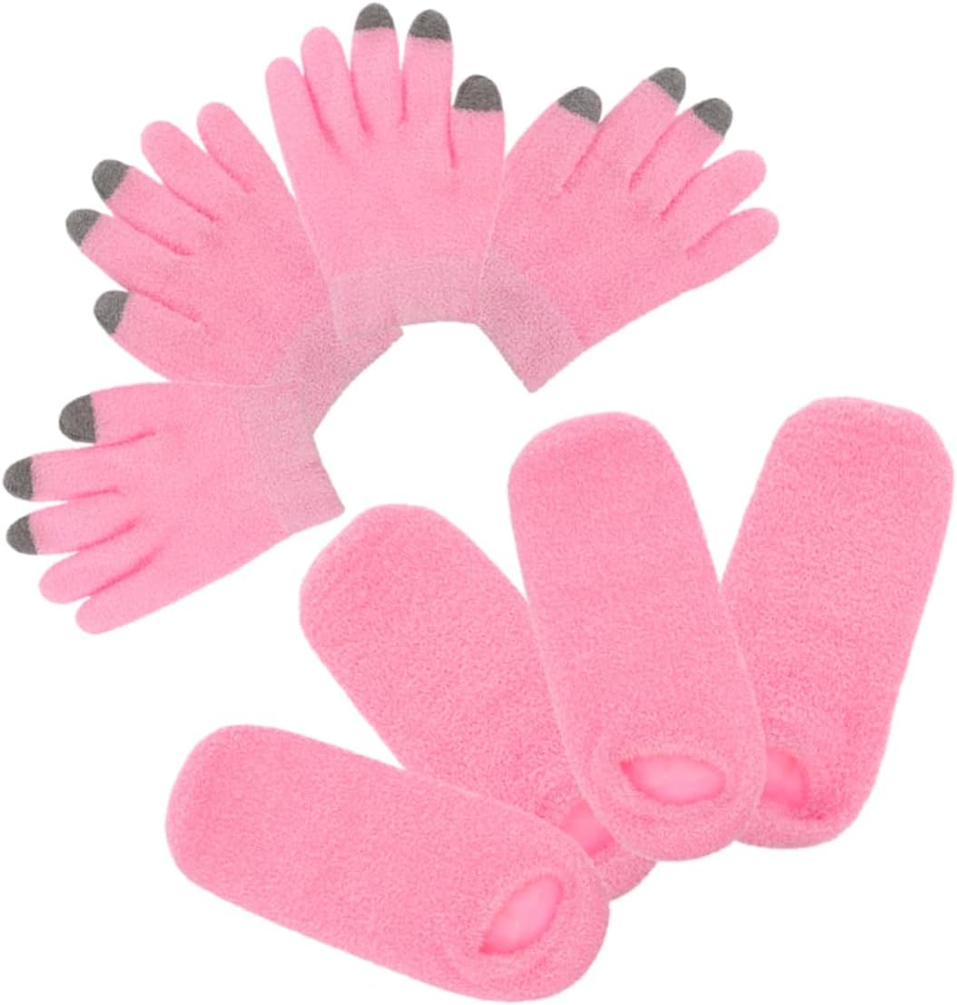 FOMIYES 2Pairs Moisturizing Touchscreen Gloves and Socks Set Yarn Winter Gloves for Men and Women for Cold Weather Outdoor Activities and Phone Use Pink Color