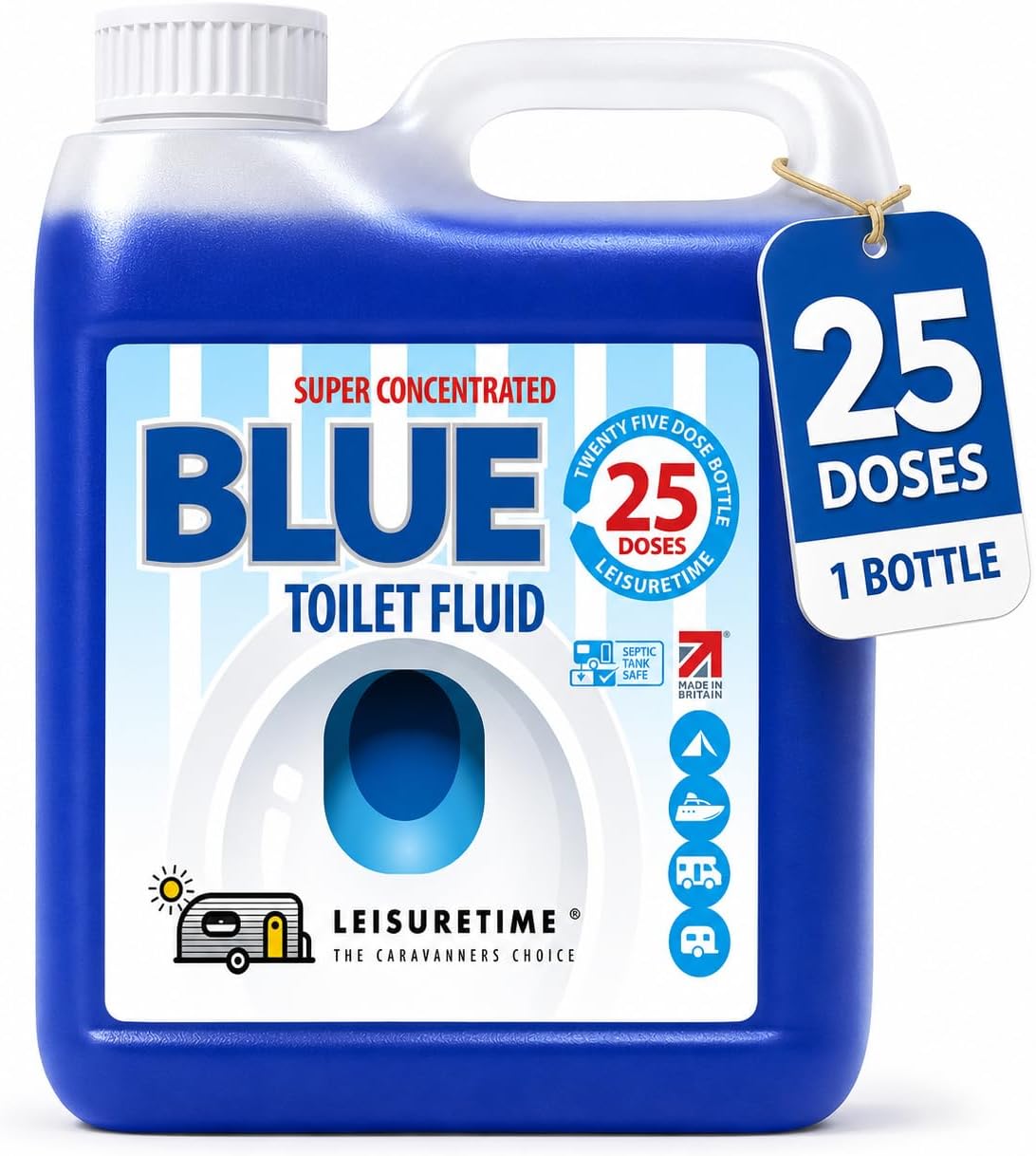 Leisure Time Concentrated Blue Toilet Fluid, 25 Treatments - Formaldehyde Free, Septic Tank Safe Toilet Cleaner Liquid for Cassette, Motorhome and Portable Toilets - Caravan Toilet Chemicals | Cherry scented with built-in water softener – breaks down waste into slurry, formaldehyde free & polymeric stain-free dye