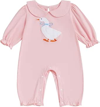 Newborn Baby Girl Fall Winter Romper Dress – Floral Ribbed Long Sleeve With Lace Trim & Headband, 3-18 Months