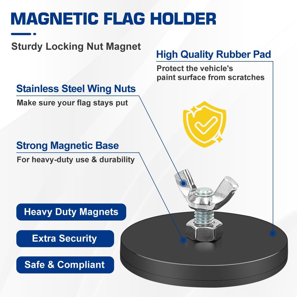 Rubber Coated Magnetic Sign Holder, 8 Pcs Heavy Duty Magnet for Wire Loop Flags, Oversized Load Signs Flag Magnets with Locking Wing Nut, Strong Magnetic Warning Flags Sign Holder Car Banner