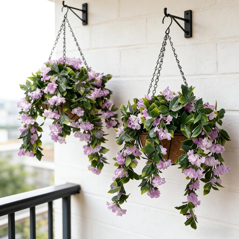 15" Faux Crepe Myrtle Hanging Baskets Set of 4,Artificial Hanging Flowers with Plants Basket,Fake Crepe Myrtle Silk Planter UV Resistant Fade-Resistant for Outside and Indoor (Pink,4pcs)
